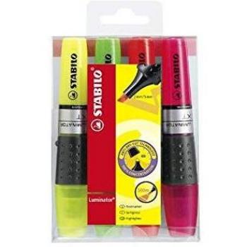 Stabilo Luminator Highlighter Set - 4 Assorted Colors, Large Ink Reservoir, Non-Slip Grip Zone, 2-5mm Chisel Tip - Model 71/4