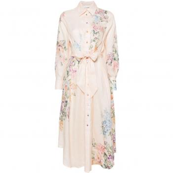 Zimmermann Women's Floral Print Linen Shirt Dress in Beige | Size 1 | 9856DSS241CWFL