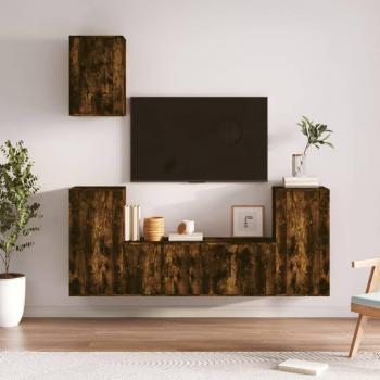 Set de muebles de TV 5 piezas madera contrachapada roble ahumado marrón