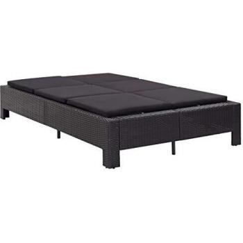 2-Person Outdoor Sunbed with Black Cushion Poly Rattan