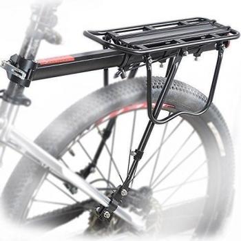 maikehigh 110 Lb Capacidad casi universal ajustable Carrier trasera para bicicleta portaequipajes bicicleta Accesorios soporte de equipo Footstock bicicleta portador estante con reflector