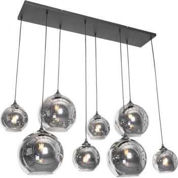 Lámpara colgante inteligente negra con cristal ahumado y 8 bombillas LED E27 - Sandra