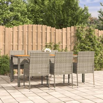 7-Piece Grey Poly Rattan Garden Dining Set with Cushions