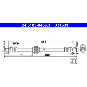 Tubo de freno ATE 24.5103-0456.3 - Latiguillo de freno, compatible con sistemas de frenos, fabricado por ATE, diseñado para proporcionar alta resistencia a la presión y durabilidad en