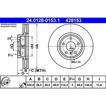 Disco de freno ATE 24.0128-0153.1, frente, ventilado, altamente carbonizado, 1 pieza