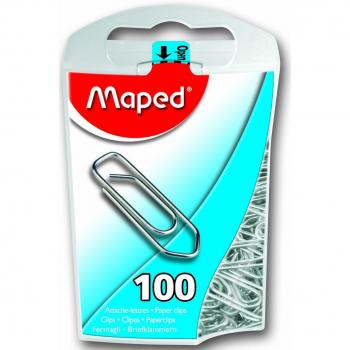 Maped - Clips de Oficina - Caja Abrefácil - 100 Unidades Galvanizadas - Tamaño de 25 mm - Clips para Papel de Color Acero - Forma Terminada en Punta - Ideal para Señalar Líneas