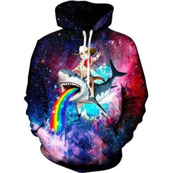 Rave on Friday 3D Impresión Sudaderas con Capucha Tiburón y Gato Gráfico Hoodies Respirable Deporte Casual Manga Larga Tops Suéter Deporte Capucha XL
