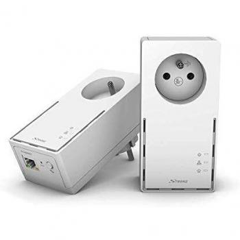 Kit de 2 Adaptadores Powerline STRONG 1000 Mbps con Toma Integrada - Compatible con Todas las Boxes de Internet Fibra y ADSL - Color Blanco