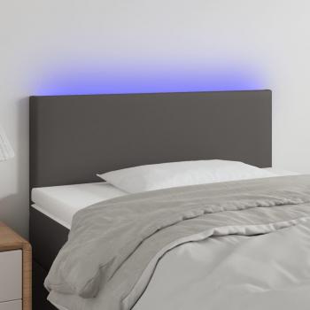 Cabecero gris en cuero sintético con LED, dimensiones 100x5x78/88 cm