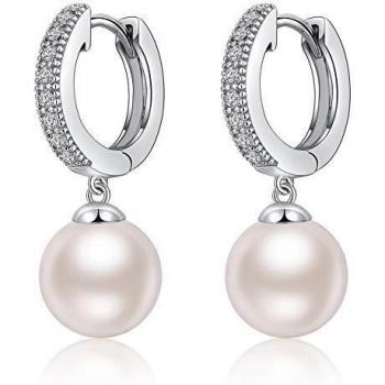jiamiaoi Pendientes mujer plata pendientes de perlas pendientes de aro con circonitas, pendientes de perlas blancas de agua dulce pendientes de oro blanco pendientes de plata