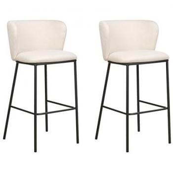 Conjunto de 2 Sillas de Bar Modernas Tapizadas en Poliester Blanco Crema con Patas Negras y Respaldo Curvo Mina
