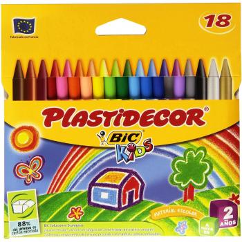 BIC Kids Plastidecor - Ceras de Colores Resistentes para Niños, 18 Unidades Surtidas, Material Escolar
