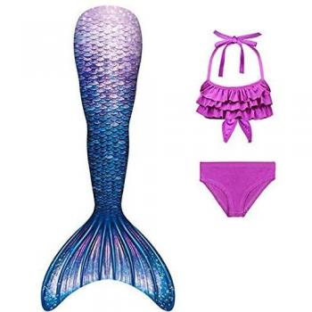 DNFUN 3pcs Traje de Baño de Cuello Hálter con Cola de Sirena Bikini Set para Niña