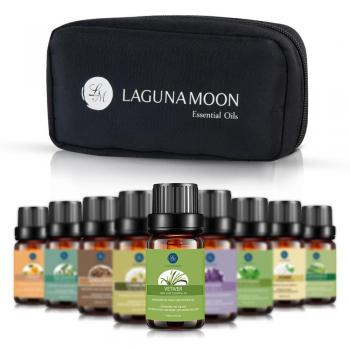 Lagunamoon Aceites Esenciales, Top 10 Set de Viaje de Aceites de Aromaterapia de Lavanda, Eucalipto, Hierba de Limón, Menta, Arból de Té, Jazmín, Aceites Esenciales para Humidificador, 100% Puros