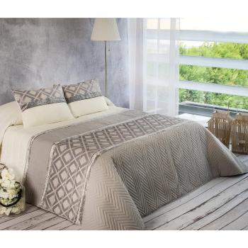 Algodón Blanco Postiga - Colcha bouti jacquard, para cama de 150 cm, 250 x 270 cm, 2 fundas de cojín, 60 x 40 cm, color gris