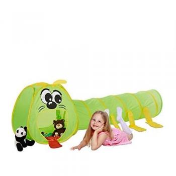 Túnel Infantil Pop Up con Tienda de Campaña Gusano, Interior y Exterior, XXL, Poliéster, Verde - Relaxdays