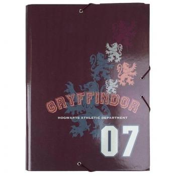 Carpeta Escolar Harry Potter Gryffindor con 3 Solapas Flexibles, Cierre con Gomas Elásticas y Tapa Dura para Documentos A4 - Licencia Oficial Cerdá