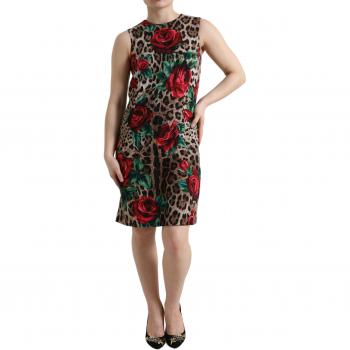 Dolce & Gabbana Brown Leopard Red Roses Wool A-line Dress - IT36 | XS
