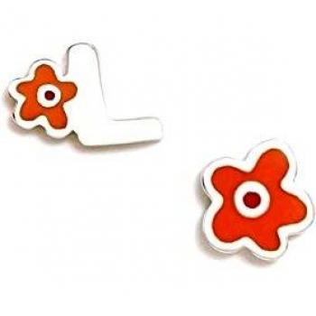 Pendientes Agatha Ruiz de la Prada colección ABECEDARIO plata Ley 925m inicial L corazón naranja