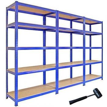 Monster Racking - 3 Estanterías T-Rax de Acero Sin Tornillos Azules 90cm x 45cm x 180cm