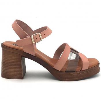 Sandalia de tacón de piel con tiras transparentes - Kelara