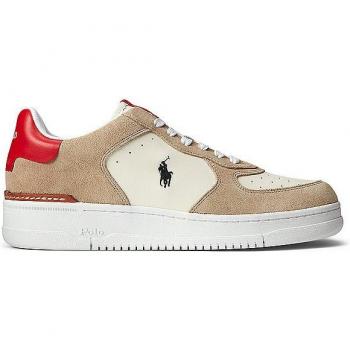 Zapatillas Ralph Lauren Masters CRT de hombre tipo basket bajas piel color blanco crema beige rojo talla 43