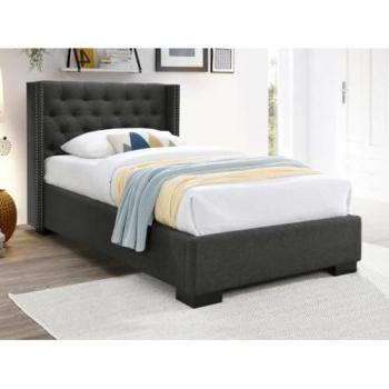 Cama con cabecero capitoné 90 x 200 cm - Tela Gris + Colchón Massimo II