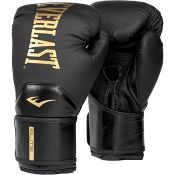 Guantes de boxeo Everlast Elite 2 de cuero artificial negro y oro 16 oz unisex