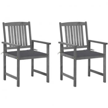 Acacia Wood Patio Chairs with Cushions - Set of 2 Grey