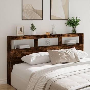 Cabecero de cama con contenedor LED en roble ahumado 200x17x102 cm