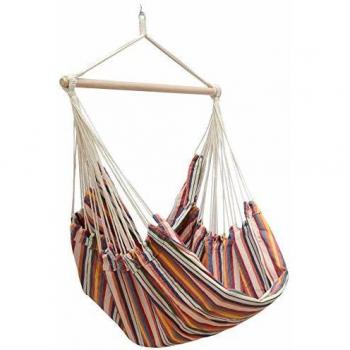 Silla Colgante XXL Amanka para 2 Personas, Hamaca de Algodón 100%, 185x130cm, Soporta hasta 150kg, Incluye Pivote Giratorio 360°, Rayas Multicolores