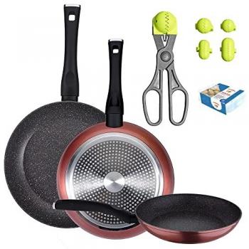 Pack de 3 Sartenes Antiadherentes Ø20/24/28 cm + Utensilio Multiusos La Croquetera con 4 Moldes y 20 Bandejas de Conservación - San Ignacio