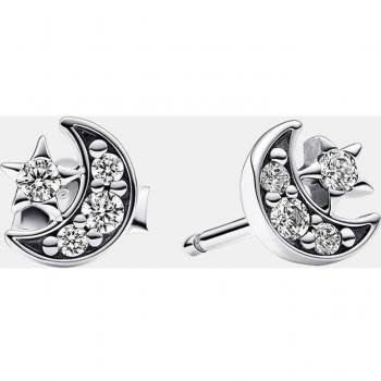 Pendientes de botón luna y estrella brillantes