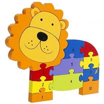 Lion Number Puzzle - Educational Wooden Toy for Counting, 11 Large Pieces for Children Aged 1 to 3