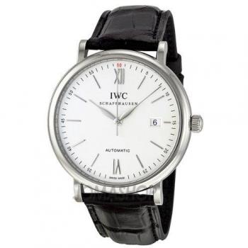 IWC Men's 40mm Black Pig Skin Leather Band Steel Case Automatic Silver-Tone Dial Analog Watch IW356501