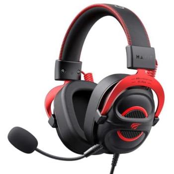 Auriculares Gaming Havit H2002E Pro Alámbricos Diadema con Altavoz de 60 mm, Conector de 3.5 mm y Micrófono Desmontable, Color Negro y Rojo