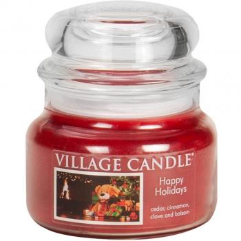 Village Candle 1 pieza 11 oz 701 G Premium vaso con vela, diseño de bola de Navidad Happy