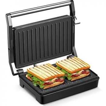 Cozeemax Parrilla de contacto para sándwiches, filetes y como parrilla para panini, sandwichera con revestimiento antiadherente, 1000 W sandwichera con mango aislado del calor, libre de BPA.