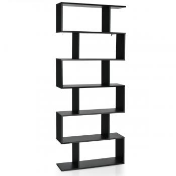 Librería de 6 Niveles en Forma de S Estante de Libros de Madera con Dispositivo Antivuelco Estantería Expositor para Estudio Salón 80 x 23 x 191 cm