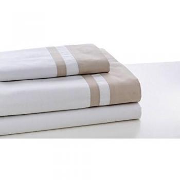 ESTELA - Juego de sábanas Lisos Marbella Color Hueso-Piedra - Cama de 135/140 cm