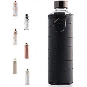 Equa Mismatch Graphite Glass Water Bottle with Faux Leather Sleeve 750 ml