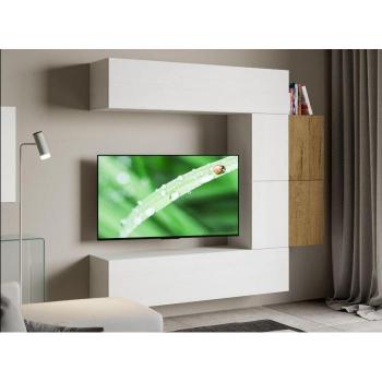 Mueble TV Modular Suspendido Blanco y Natural Kina 214 cm - 6 Piezas