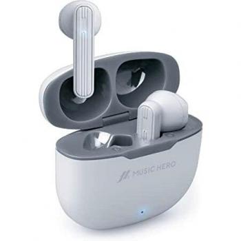 Auriculares Inalámbricos TWS Twin Flow Blancos con Controles Táctiles y Base de Carga de 300 mAh, Música y Llamadas hasta 3 Horas, Ligeros y Cómodos