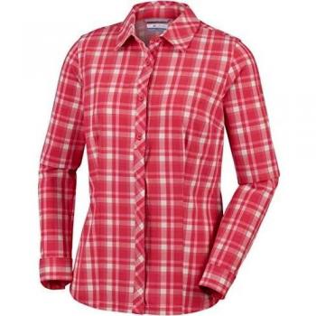 Columbia Saturday Trail Stretch Plaid LS - Camisa para Mujer, Mujer, Camisa para Mujer, 1773131, Red Coral Plaid, Extra-Large