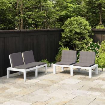 vidaXL White Plastic Garden Benches with Cushions - Set of 2