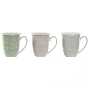 Taza con Filtro para Infusiones DKD Home Decor Azul Verde Rosa claro Acero Inoxidable Porcelana 380 ml (3 Unidades)