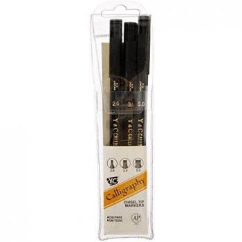 Yasutomo Calligraphy Chisel Tip Markers 3/Pkg-Black