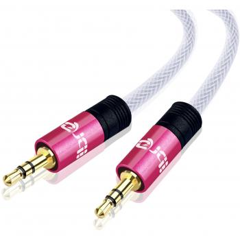 IBRA® Cable de audio estéreo | Conector macho de 3,5 mm a conector macho de 3,5 mm | Rosa | 3m