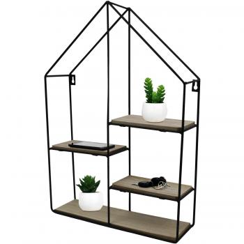 MultiStore 2002 Estante de Pared Casa 35 x 10 x h50 cm con 4 Niveles Negro/Natural Pared Tarjeta 452097 setzkasten