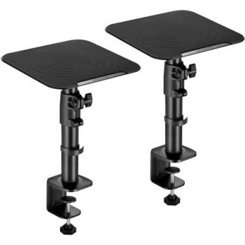 Soportes para Altavoces de Escritorio Ajustables en Altura e Inclinación con Base de Goma y Gestión de Cables, Capacidad hasta 15kg, Antivibración